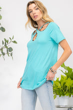 Load image into Gallery viewer, Celeste Crisscross Cutout Leopard Contrast Trim T-Shirt