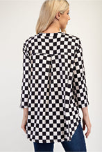 Load image into Gallery viewer, Celeste Curved Hem Checkered Notched Blouse