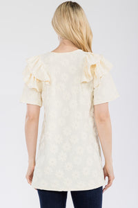 Celeste Ruffle Layered Short Sleeve Daisy Floral Top