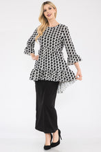 Load image into Gallery viewer, Celeste Houndstooth Flounce Sleeve High-Low Top