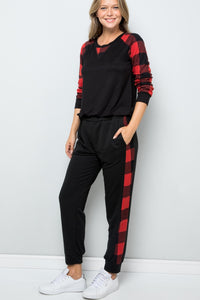 Celeste Design Plaid Side Print Sweatpants