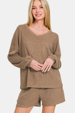 Load image into Gallery viewer, Zenana V-Neck Long Sleeve Ribbed Top and Shorts Set