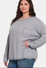 Load image into Gallery viewer, Zenana Contrast Stitching Brushed Ribbed Hacci Knit Top