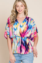 Load image into Gallery viewer, BOMBOM Printed Surplice Peplum Blouse