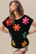 Load image into Gallery viewer, BiBi Flower Round Neck Cap Sleeve Knit Top