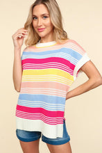 Load image into Gallery viewer, Haptics Striped Side Slit Short Sleeve Knit Top