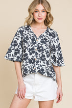 Load image into Gallery viewer, BOMBOM Floral Decorative Button V-Neck Top