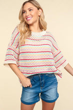 Load image into Gallery viewer, Haptics Striped Crochet Drop Shoulder Knit Top