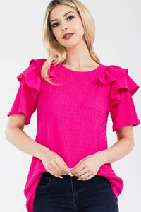 Celeste Ruffle Layered Short Sleeve Texture Top