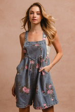 Load image into Gallery viewer, BiBi Flower Printed Wide Strap Denim Overalls