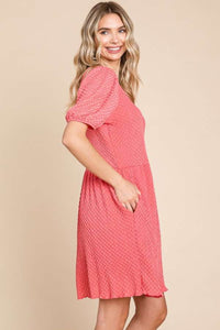 Culture Code Textured Round Neck Puff Sleeve Dress