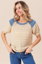 Load image into Gallery viewer, BiBi Textured Contrast Short Sleeve Sweater