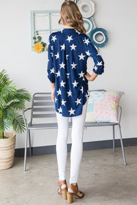 Heimish Roll-Tab Sleeve Star Print Top