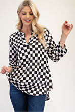 Load image into Gallery viewer, Celeste Curved Hem Checkered Notched Blouse