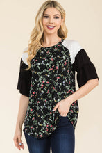 Load image into Gallery viewer, Celeste Floral Contrast Bell Sleeve Top