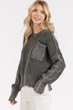 Load image into Gallery viewer, Mittoshop Distressed Hem Round Neck Dropped Shoulder Sweater