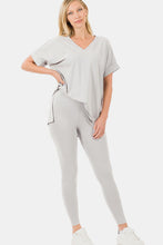 Load image into Gallery viewer, Zenana V-Neck Rolled Short Sleeve T-Shirt and Leggings Lounge Set