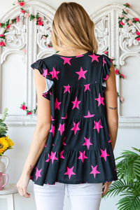 Heimish Round Neck Star Tiered Top