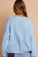 Load image into Gallery viewer, POL Crochet Flower Round Neck Dropped Shoulder Sweater