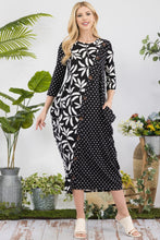 Load image into Gallery viewer, Celeste Floral Polka Dot Contrast Midi-Dress with Pockets