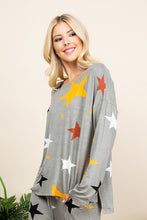 Load image into Gallery viewer, Super Lady High-Low Star Print Long Sleeve Lounge Top
