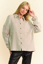 Load image into Gallery viewer, Davi &amp; Dani Crochet Sleeve Crinkled Texture Shirt