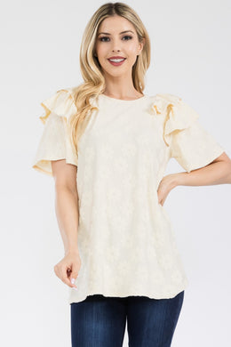 Celeste Ruffle Layered Short Sleeve Daisy Floral Top