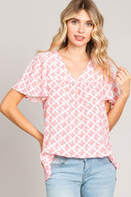 Load image into Gallery viewer, Cotton Bleu by Nu Lab Slit Printed V-Neck Flutter Sleeve Blouse