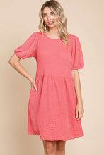 Load image into Gallery viewer, Culture Code Textured Round Neck Puff Sleeve Dress