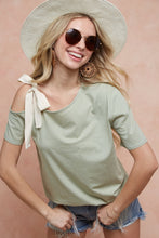 Load image into Gallery viewer, BiBi Tied Ribbon One Shoulder Short Sleeve T-Shirt