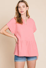 Load image into Gallery viewer, Cotton Bleu by Nu Label Notched Short Sleeve Peplum Top