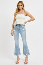 Load image into Gallery viewer, RISEN Full Size Raw Hem Distressed Cropped Flare Jeans Plus Size