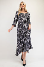 Load image into Gallery viewer, Celeste Full Size Leopard Round Neck Flounce Sleeve Dress