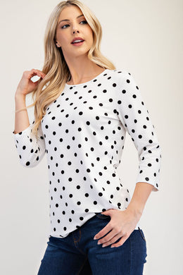 Celeste Polka Dot Round Neck Three-Quarter Sleeve T-Shirt