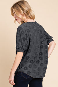 BOMBOM Textured Floral Pattern Top