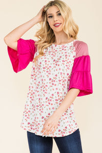 Celeste Floral Contrast Bell Sleeve Top