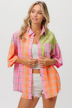 Load image into Gallery viewer, BiBi Plaid Collared Neck Half Sleeve Shirt