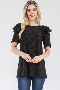 Celeste Ruffle Layered Short Sleeve Daisy Floral Top