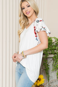 Celeste Floral Contrast Short Sleeve Top