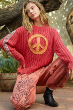 Load image into Gallery viewer, POL Washed Peace Patch Cable Knit Sweater