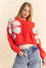 Load image into Gallery viewer, Davi &amp; Dani Flower Contrast Round Neck Long Sleeve Cardigan