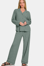 Load image into Gallery viewer, Zenana Button Down Long Sleeve Top and Pants Lounge Set