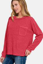 Load image into Gallery viewer, Zenana Contrast Stitching Brushed Ribbed Hacci Knit Top