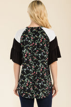 Load image into Gallery viewer, Celeste Floral Contrast Bell Sleeve Top