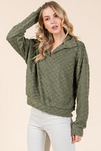 Load image into Gallery viewer, BOMBOM Fuzzy Checkered Collared Neck Sweatshirt with Side Pockets