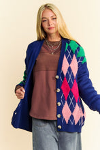 Load image into Gallery viewer, Davi &amp; Dani Argyle V-Neck Dropped Shoulder Cardigan