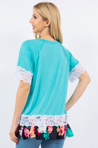 Celeste Lace Trim Short Sleeve Top