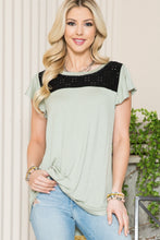 Load image into Gallery viewer, Celeste Contrast Round Neck Flounce Sleeve Top