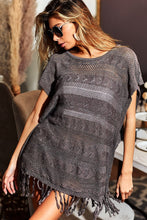 Load image into Gallery viewer, BiBi Fringed Hem Short Sleeve Knit Top