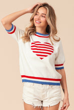 Load image into Gallery viewer, BiBi US Flag Theme Striped Heart Sweater